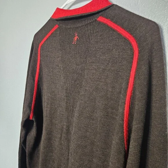 Smartwool Men's Large 1/2 Zip Base Layer Sweater Brown 100% Merino Wool Outdoors - Picture 8 of 13